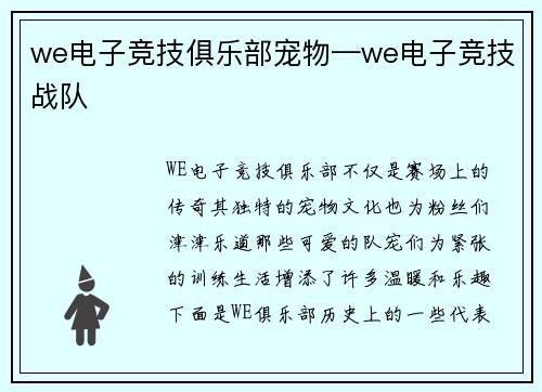 we电子竞技俱乐部宠物—we电子竞技战队